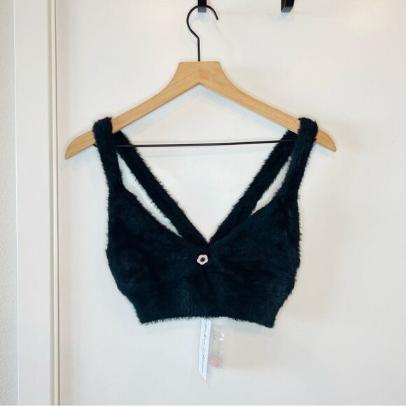 NWT For Love & Lemons Devon Fuzzy Bralette Top in Black M - Picture 4 of 8